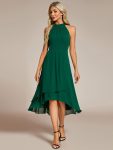 Midi Halter Neck Chiffon Wedding Guest Dress with Sleeveless and A-Line – Dark Green