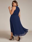 Midi Halter Neck Chiffon Wedding Guest Dress with Sleeveless and A-Line – Navy Blue