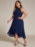 Flowy Plus Size Halter Neck Chiffon Midi Wedding Guest Dress – Navy Blue