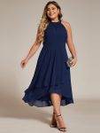 Flowy Plus Size Halter Neck Chiffon Midi Wedding Guest Dress – Navy Blue