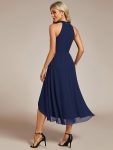 Midi Halter Neck Chiffon Wedding Guest Dress with Sleeveless and A-Line – Navy Blue