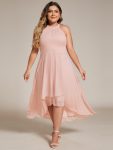 Flowy Plus Size Halter Neck Chiffon Midi Wedding Guest Dress – Pink