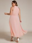 Midi Halter Neck Chiffon Wedding Guest Dress with Sleeveless and A-Line – Pink