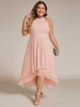 Midi Halter Neck Chiffon Wedding Guest Dress with Sleeveless and A-Line – Pink