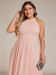 Midi Halter Neck Chiffon Wedding Guest Dress with Sleeveless and A-Line – Pink