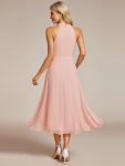 Midi Halter Neck Chiffon Wedding Guest Dress with Sleeveless and A-Line – Pink