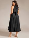 Sparkly High-Low Ruffle Halter Neck Wedding Guest Dress with Pleating – Black