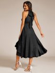 Sparkly High-Low Ruffle Halter Neck Wedding Guest Dress with Pleating – Black