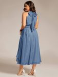 Sparkly High-Low Ruffle Halter Neck Wedding Guest Dress with Pleating – Dusty Navy