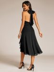 Chic V-Neck Halter Bow High-Waist Sleeveless Lotus Leaf Wedding Guest Dress – Black