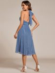 Chic V-Neck Halter Bow High-Waist Sleeveless Lotus Leaf Wedding Guest Dress – Dusty Navy