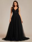 Vintage Sleeveless Lace Sheer Empire Waist A-Line Wedding Dress – Black