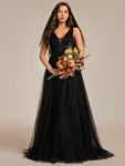 Vintage Sleeveless Lace Sheer Empire Waist A-Line Wedding Dress – Black