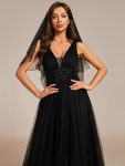 Vintage Sleeveless Lace Sheer Empire Waist A-Line Wedding Dress – Black