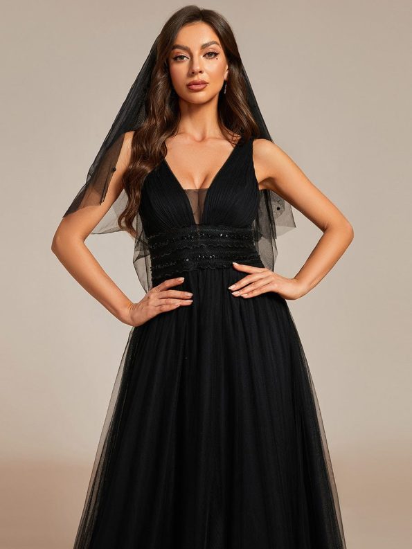 Vintage Sleeveless Lace Sheer Empire Waist A-Line Wedding Dress - Black