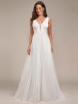 Vintage Sleeveless Lace Sheer Empire Waist A-Line Wedding Dress – Ivory