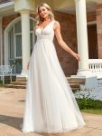 Vintage Sleeveless Lace Sheer Empire Waist A-Line Wedding Dress – Ivory