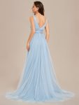 Vintage Sleeveless Lace Sheer Empire Waist A-Line Wedding Dress – Light Blue