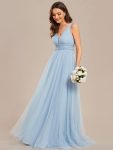 Vintage Sleeveless Lace Sheer Empire Waist A-Line Wedding Dress – Light Blue