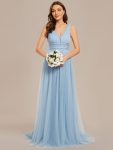 Vintage Sleeveless Lace Sheer Empire Waist A-Line Wedding Dress – Light Blue