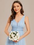 Vintage Sleeveless Lace Sheer Empire Waist A-Line Wedding Dress – Light Blue