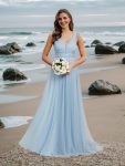 Vintage Sleeveless Lace Sheer Empire Waist A-Line Wedding Dress – Light Blue