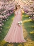 Vintage Sleeveless Lace Sheer Empire Waist A-Line Wedding Dress – Pink