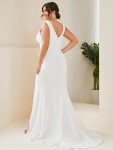 Ruched Bodycon Deep V-Neck Sleeveless Simple Wedding Dress – White