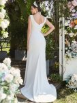 Ruched Bodycon Deep V-Neck Sleeveless Simple Wedding Dress – White