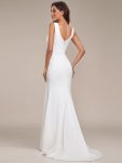 Ruched Bodycon Deep V-Neck Sleeveless Simple Wedding Dress – White