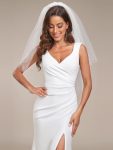 Ruched Bodycon Deep V-Neck Sleeveless Simple Wedding Dress – White