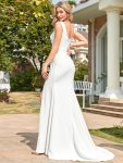 Ruched Bodycon Deep V-Neck Sleeveless Simple Wedding Dress – White