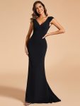 Cap Sleeve Deep V-Neck Backless Fishtail Wedding Dress – Black