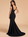 Cap Sleeve Deep V-Neck Backless Fishtail Wedding Dress – Black