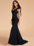 Cap Sleeve Deep V-Neck Backless Fishtail Wedding Dress – Black