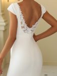 Cap Sleeve Deep V-Neck Backless Fishtail Wedding Dress – White