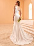 Embroidery Backless Mermaid Sleeveless Deep V-Neck Wedding Dress – White