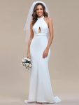 Halter Hollow Out Sleeveless Waist Detail Mermaid Wedding Dress – White