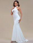 Halter Hollow Out Sleeveless Waist Detail Mermaid Wedding Dress – White