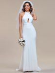 Halter Hollow Out Sleeveless Waist Detail Mermaid Wedding Dress – White