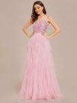 Sparkling V-Neck Spaghetti Straps Tiered Tulle Wedding Dress - Pink