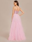 Sparkling V-Neck Spaghetti Straps Tiered Tulle Wedding Dress – Pink