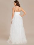 Sparkling V-Neck Spaghetti Straps Tiered Tulle Wedding Dress – White