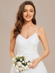 Sparkling V-Neck Spaghetti Straps Tiered Tulle Wedding Dress – White