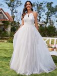 A-Line Halter Neck Applique Wedding Dress with Tulle – Ivory