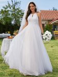 A-Line Halter Neck Applique Wedding Dress with Tulle – Ivory