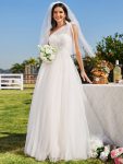 One-Shoulder Backless Tulle Wedding Dress with Front Floral Print - Ivory