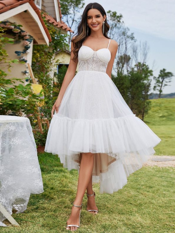 Tulle Corset Top Sweetheart High-Low Wedding Dress - Ivory