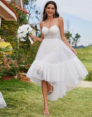 Tulle Corset Top Sweetheart High-Low Wedding Dress - Ivory