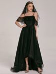 Cold Shoulder Lace High-Low Wedding Dress – Black